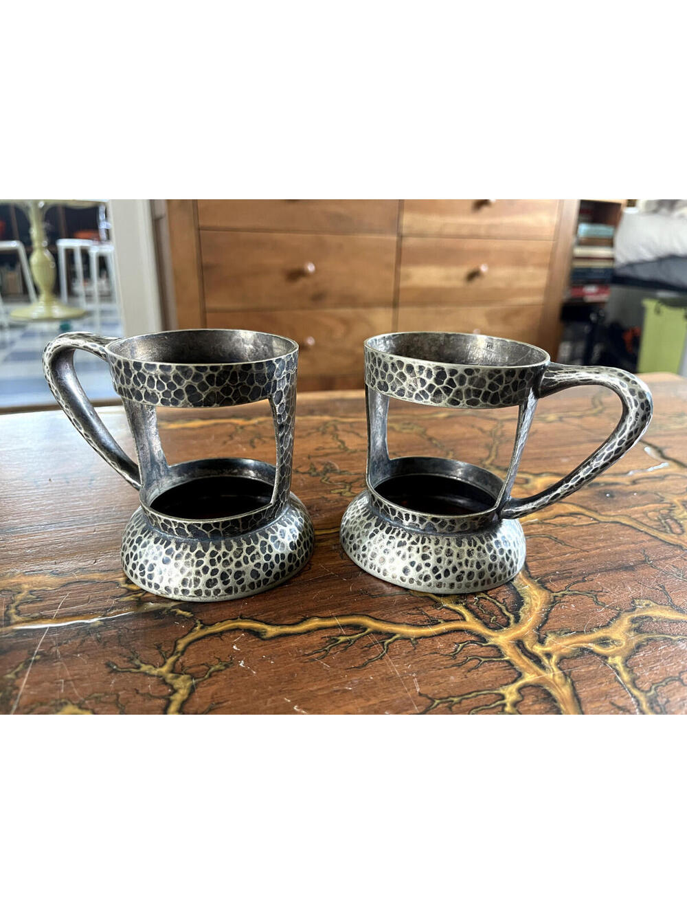 Vintage Pewter Glass Holders (for soda or otherwise) - set of 2